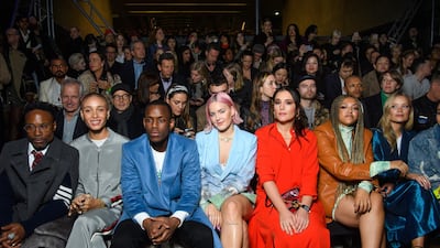 Billy Porter, Adwoa Aboah, Micheal Ward, Anne-Marie, Jessie Ware, Mahalia and Laura Whitmore attend the Central Saint Martin's MA show at London Fashion Week. Reuters