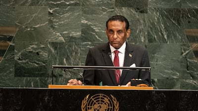 Sudanese Prime Minister Kamil Idris addresses the UN General Assembly in New York. EPA