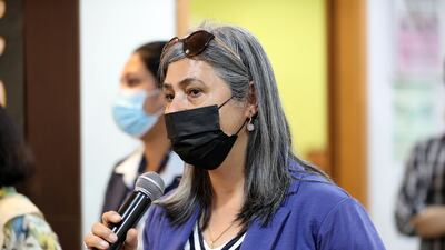 Principle Nargish Khambatta talks to pupils on results day at Gems Modern Academy.