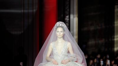 A model during the Zuhair Murad spring/summer 2017 show as part of Paris Fashion Week on January 25, 2017 in France. Getty