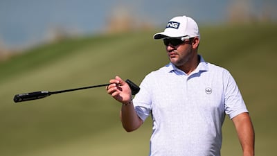 Thriston Lawrence lines up a shot on the ninth green on day four of the Abu Dhabi HSBC Championship 2024 at Yas Links Golf Course. Getty Images