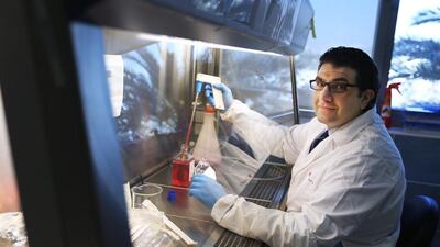 Dr Nicolas Christoforou develops a new source of ‘cardiac tissue’ at Khalifa University. Delores Johnson / The National