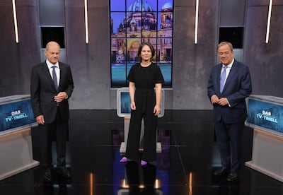 Election candidates Olaf Scholz, Annalena Baerbock and Armin Laschet were not asked about foreign policy in their final TV debate. Getty