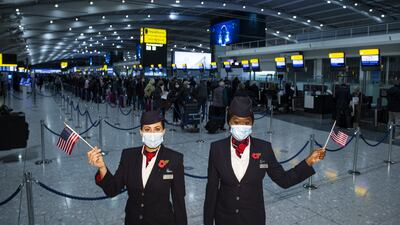 British Airways ambassadors Elysa Marsden and Eugenia Okwaning at London Heathrow Airport's T5 ahead of the departure of British Airways flight BA001 to New York