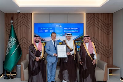 Saleh Al Jasser (second right), Saudi Arabia's Minister of Transport and Logistic Services and chairman of the General Authority of Civil Aviation, presenting the air operator certificate. Photo: Air Arabia