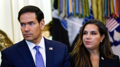 US Secretary of State Marco Rubio and Nada Hamadeh Moawad, Lebanon’s ambassador to the US, in the Oval Office after the second round of talks last month. EPA