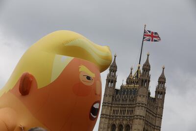 A "Baby Trump" balloon floats during an anti-Trump protest in London, Britain, June 4, 2019. REUTERS