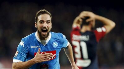 Napoli's Gonzalo Higuain celebrates his second goal against Genoa on Sunday in Serie A. Ciro De Luca / Reuters / March 20, 2016