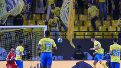 Cristiano Ronaldo scores a header for his second goal of the game to give Al Nassr a 2-0 lead. AFP