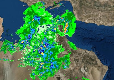 Bands of rain over the UAE on April 13, 2019. Courtesy NCM