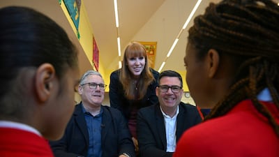 From left, Prime Minister Keir Starmer, former deputy prime minister Angela Rayner and Manchester Mayor Andy Burnham. Speculation is mounting over a leadership challenge to Mr Starmer by his two colleagues. Getty Images