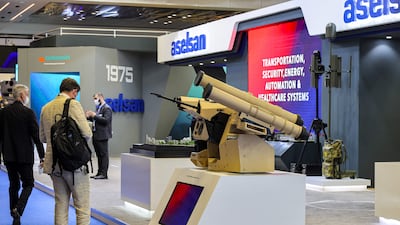 The Ukrainian-Turkish Serdar anti-tank missile launch system on display at the Doha International Maritime Defence Exhibition in the Qatari capital.