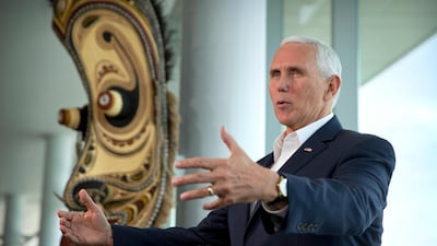 US Vice President Mike Pence speaks during an informal press conference at APEC in Papua New Guinea on Sunday. AP Photo