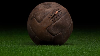 The official match ball of the 1930 FIFA World Cup, T-model, 11 panel leather ball with laces. Getty Images