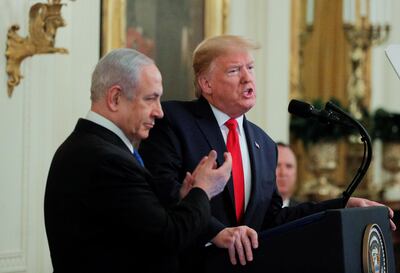 US President Donald Trump and Israel's Prime Minister Benjamin Netanyahu discuss their peace plan in the White House last week. Reuters