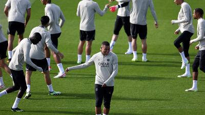PSG forward Kylian Mbappe during training. AFP