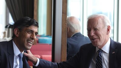 Rishi Sunak shares a joke with Joe Biden at the G7 summit in Hiroshima last month. They will meet again in Washington on Wednesday. Photo: No 10 Downing Street