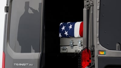 The remains of Scott Wirtz, a civilian employee of the US Defence Intelligence Agency killed along with three members of the US military during an attack in Syria, arrive at Dover Air Force Base, Delaware, January 19, 2019. Reuters