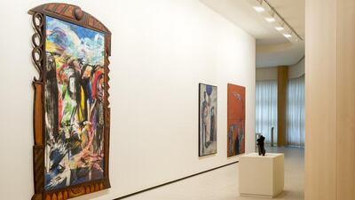 A shot of the gallery with Hassan Bin Mohammed Al Thani’s ‘Destabilisation’ on left. Courtesy Fundación Banco Santander / Qatar Museums Authority