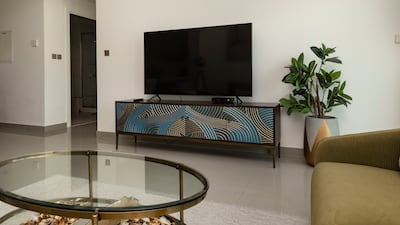 The living room of the apartment, which is on the 29th floor