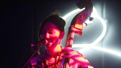 DUBAI , UNITED ARAB EMIRATES - JULY 7 : Katie Thiroux , Los Angeles based singer performing at the Qs Bar and Lounge at the Palazzo Versace in Dubai. ( Pawan Singh / The National )