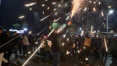People celebrate in Bab Touma, Damascus. Getty images