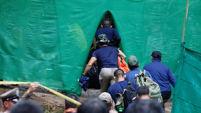 Military personnel walk inside the blocking area. EPA