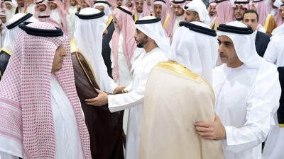 The UAE delegation performed a funeral prayer for Saudi Arabia's Prince Saud at his funeral on Saturday.