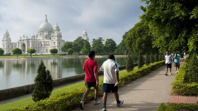 Victoria Memorial is a favourite place for morning walkers and joggers. The design of the structure represents a fusion of British and Mughal architecture. Photo by Chandak Pradhan / Barcroft India / Getty Images