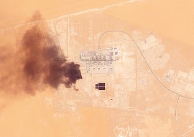 Smoke rises from the Khurais pumping station on the East-West pipeline in Saudi Arabia, after it was struck by Yemen's Houthis. AFP