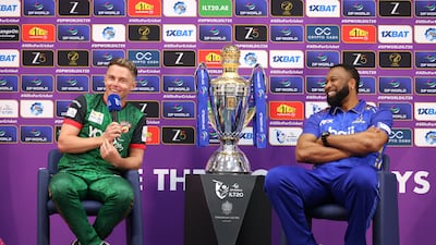Desert Vipers' Sam Curran and MI Emirates captain Kieron Pollard ahead of the final of the DP World International League T20 in Dubai. Photo; ILT20