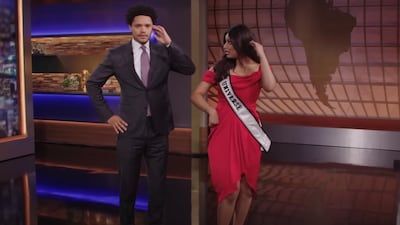 Miss Universe 2022 Harnaaz Sandhu shows 'The Daily Show' host Trevor Noah a few Bollywood dance steps. Photo: YouTube / The Daily Show with Trevor Noah