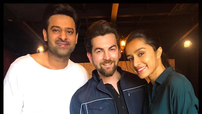 Neil Nitin Mukesh with fellow actor Prabhas and Shraddha Kapoor during the shooting of 'Saaho'. Courtesy Neil Nitin Mukesh