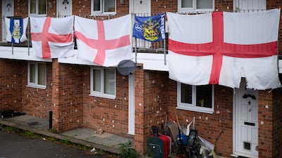 St George's cross flags on display in Makerfield, where Andy Burnham is to stand in a by-election. Getty Images