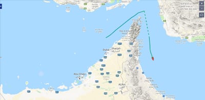 The movements and the location of the British Heritage at 7.30am (3.30am GMT). Screengrab via Marinetraffic.com