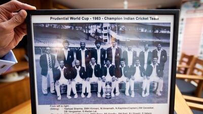 Walls are etched with data and photographs from World Cups, including the winning 1983 India team pictured here.