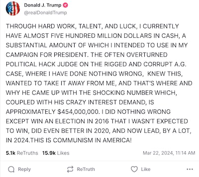 A Truth Social post by Donald Trump on Friday