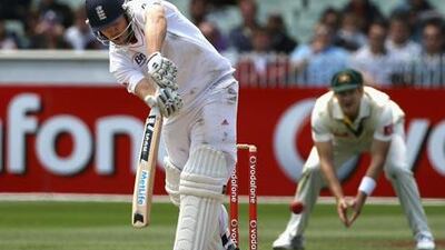 Jonathan Trott of England plays a ball off his pads during day two of the fourth Test match between Australia and England.