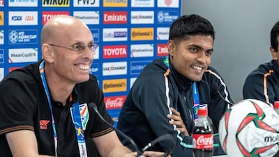 India manager Stephen Constantine and player Pritam Kotal were in good spirits at Wednesday's news conference.