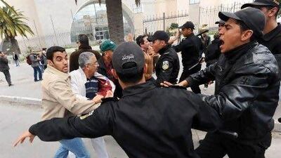 Police fired tear gas to help disperse a rally on a central avenue in Tunis - an area where demonstrations have been banned.