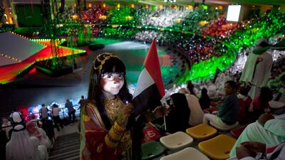 People join in celebration of the 40th Anniversary of the creation of the United Arab Emirates as they gather for a program of military and artistic parade on Friday afternoon, Dec. 2, 2011, at the Zayed Sports City in Abu Dhabi. (Silvia Razgova/The National)