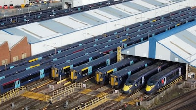 South-Eastern trains sit idle in sidings at Ramsgate station in Kent. PA