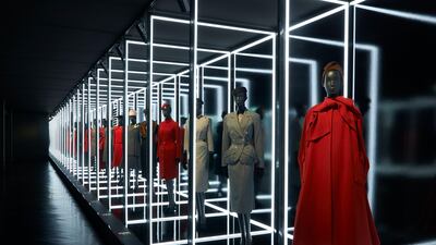 A procession of day looks in the Christian Dior: Designer Of Dreams exhibition. Photo by Adrien Dirand