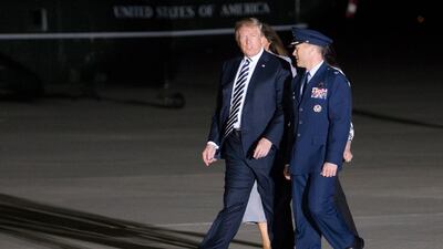 US President Donald Trump (L) arrives at Joint Base Andrews to greet three US detainees that were released by North Korea, in Maryland. Michael Reynolds / EPA