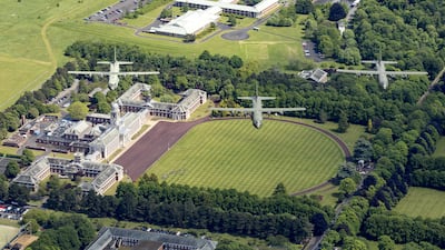 Hercules C-130J transport aircraft flying over the Royal Air Force College at RAF Cranwell in Lincolnshire as they take part in the platinum jubilee flypast rehearsal. PA