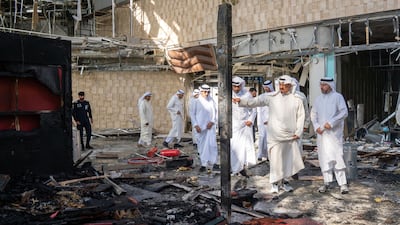 Kuwait's Prime Minister Sheikh Ahmad Abdullah Al Sabah inspects damage at Terminal 1 at Kuwait International Airport today after it was hit by an Iranian drone attack. Photo: X/Kuwait News Agency