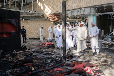 Kuwait's Prime Minister Sheikh Ahmad Abdullah Al Sabah inspects damage at Terminal 1 at Kuwait International Airport today after it was hit by an Iranian drone attack. Photo: X/Kuwait News Agency