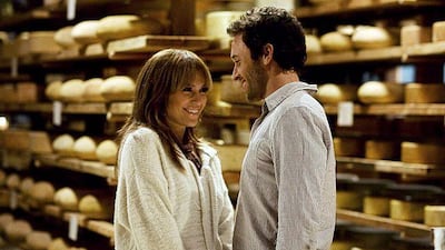 Sparks fly when Alex O'Loughlin meets Jennifer Lopez in his cheese barn. Peter Lovino