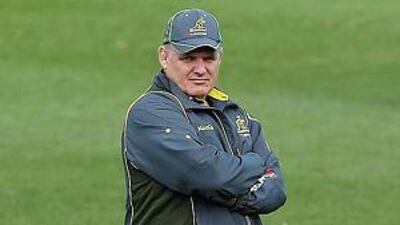 Ewen Mckenzie looks on during an Australian Wallabies training session at Ballymore Stadium on in Brisbane, Australia. (Photo by Chris Hyde/Getty Images)