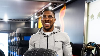 Anthony Joshua in the Red Bull garage. Getty